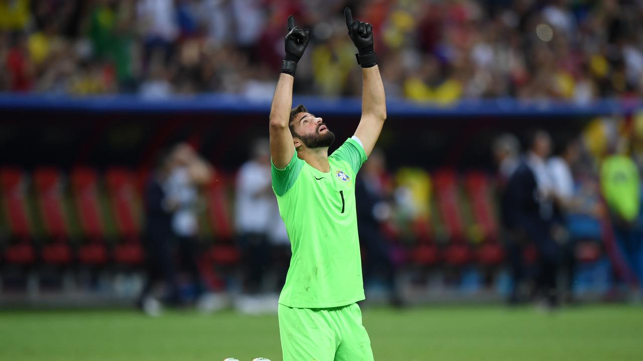 Alisson playing for Brazil during the World Cup.