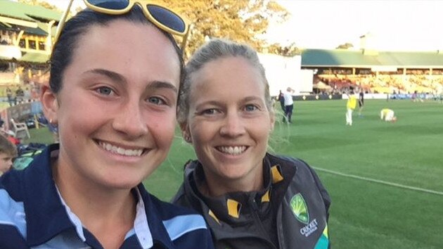 Kate Peterson in a selfie with Meg Lanning at a game in Sydney.