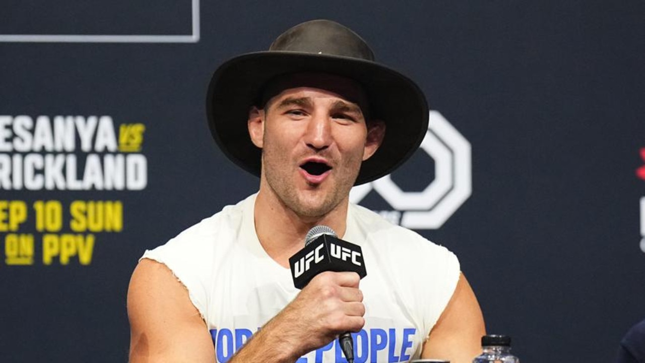 Sean Strickland is seen on stage during the UFC 293 press conference at Qudos Bank Arena on September 07, 2023 in Sydney, Australia. Picture: Getty