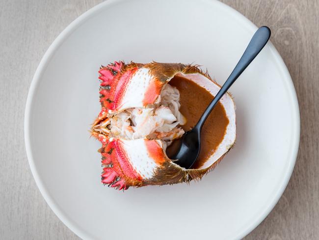 Hand-picked Ballina spanner crab and coral sauce. Picture: Nikki To