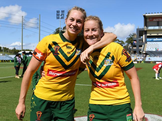 Kezie Apps and Talesha Quinn as Jillaroos teammates.