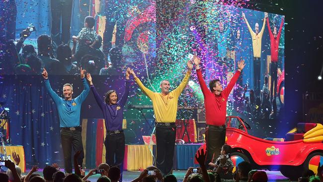 Jeff Fatt, Anthony Field, Greg Page and Murray Cook of The Wiggles perform on stage - they will reunite for a charity concert next week. (Photo by Mark Metcalfe/Getty Images)