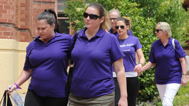 Zoe’s family and friends outside the Wangaratta court for Maddigan’s sentence today. Picture: AAP