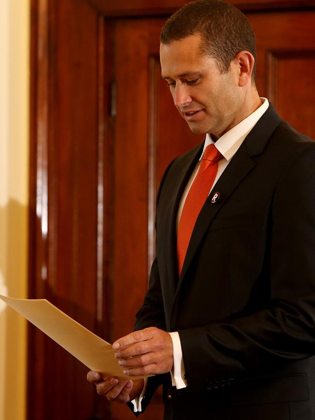 Kyam Maher is sworn in as minister. Picture: Calum Robertson