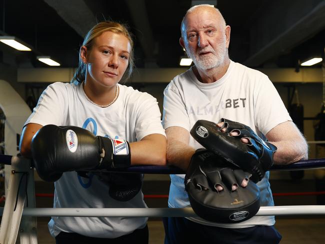 Boxer Ella Boot with her trainer Johnny Lewis. Picture: Richard Dobson