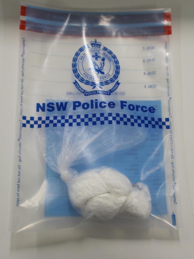 A bag of what is allegedly 116 grams of cocaine found on a man, 22, who Strike Force Prendergast police officers allege is a drug dealer on the northern beaches. Picture: NSW Police