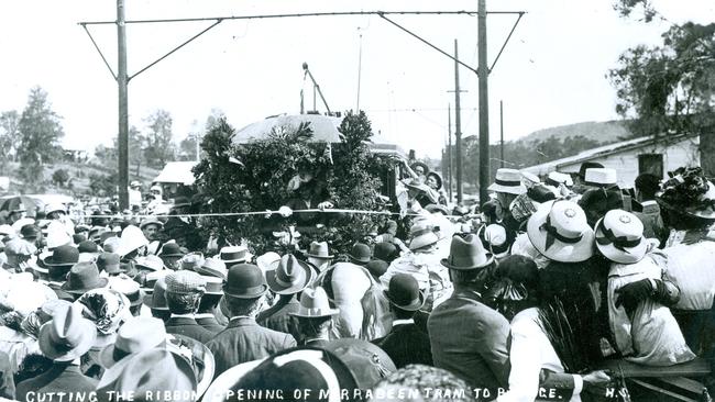 The arrival of the first official tram at Narrabeen on December 13, 1913. Photo Northern Beaches Library