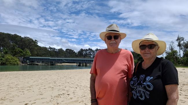 John Haigh and Judy Wood from Newcastle enjoying the beautiful day from over on the other side of the bay at Boambee.