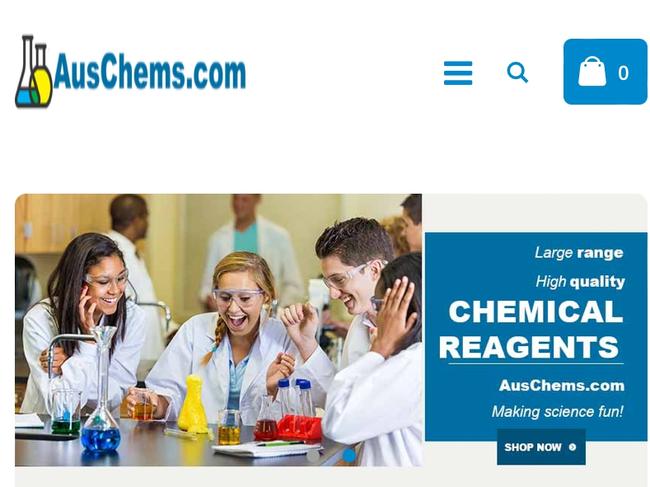 A screenshot of the AusChems website, which was closed after questions were put to the chemical supplier by the Herald Sun.