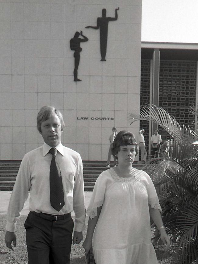 Michael and Lindy Chamberlain leave the Law Courts in Darwin on September 16, 1982.