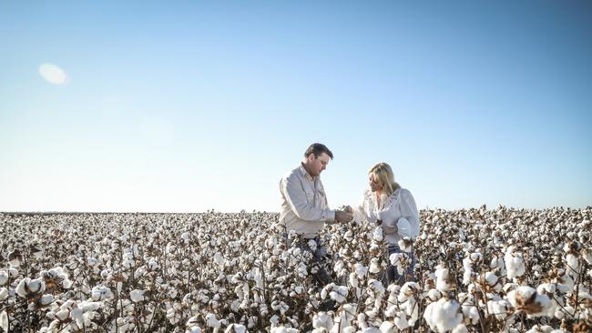 David and Dani Statham at Sundown Pastoral Co's Keytah cotton farm. Picture: Supplied