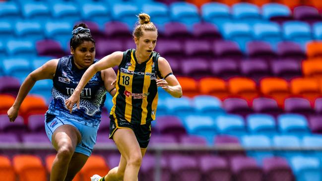 Zoe McWhinney has been in fine form for PINT in the 2023-24 NTFL season. Picture: Patch Clapp / AFLNT Media