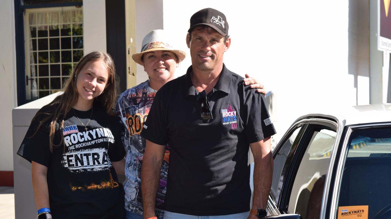 Hollie (Left), Rebecca (Centre), and Lee James (Right) with their car at the Rockynats in the CBD on Sunday, April17.