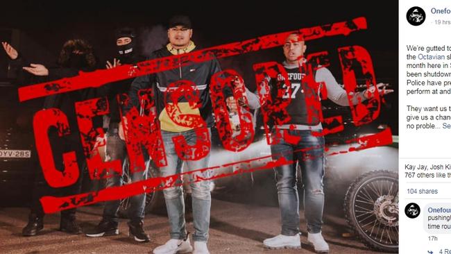 Rap group Onefour claim police shut down their show. Picture: Facebook