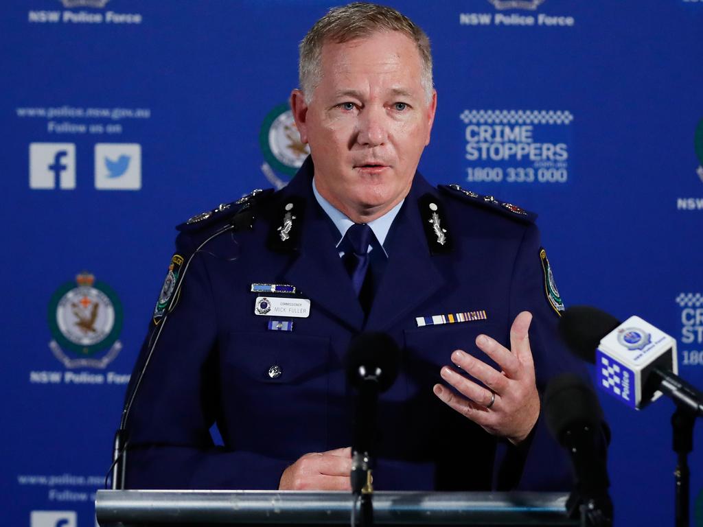 NSW Police Commissioner Mick Fuller speaks to the media during a press conference at the Police Force Media Unit in Sydney. Picture: Brendon Thorne/AAP