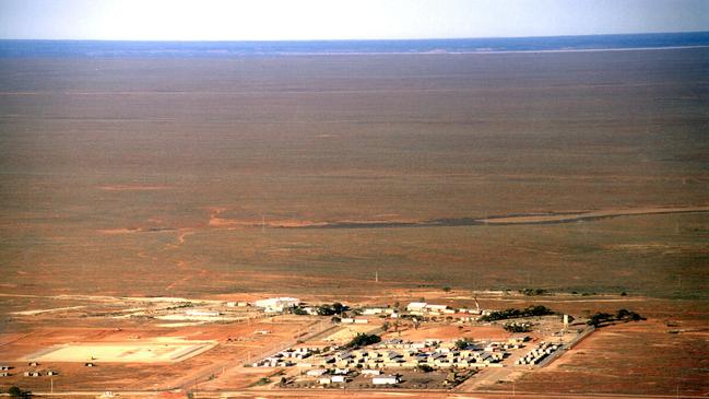 Aerial view of Woomera Detention Centre for asylum seekers, featured in Department of Immigration advertising campaign in June 2000.