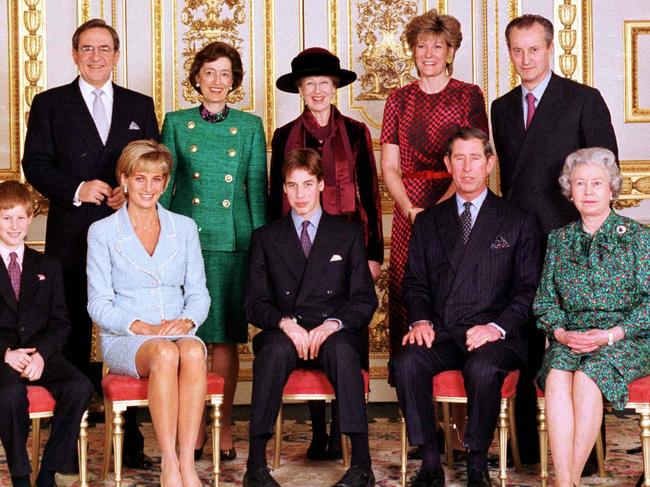 Lady Susan Hussey (Top row, 2L) with the royal family after Prince William’s confirmation. Picture: Getty Images.