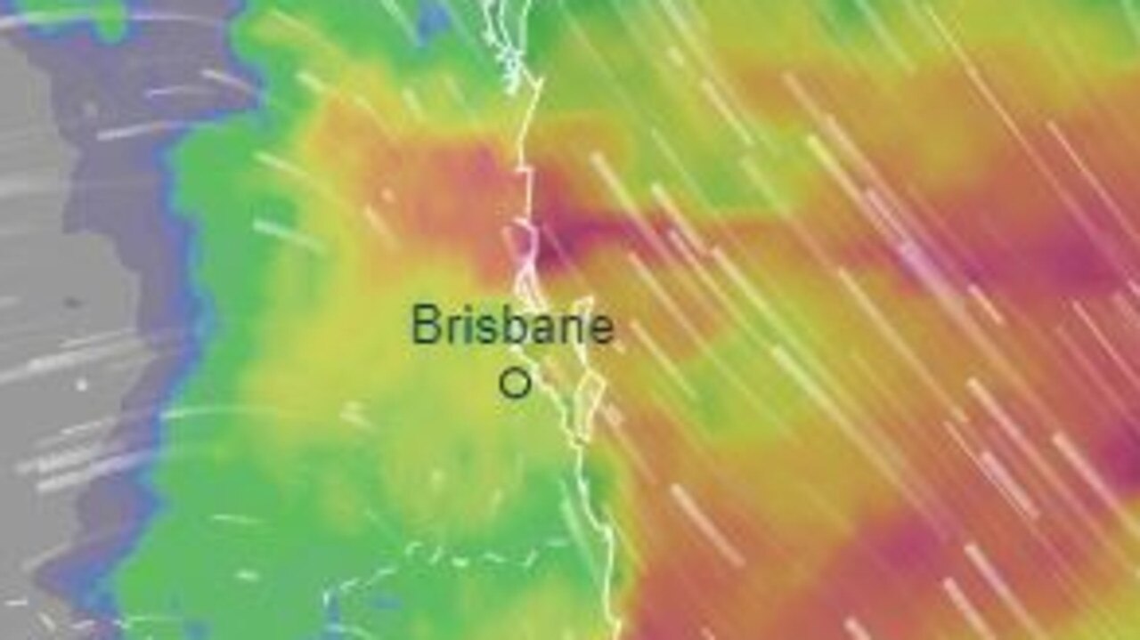 Torrential rain is expected over Brisbane and large parts of South East Queensland from Tuesday. Picture: Ventusky