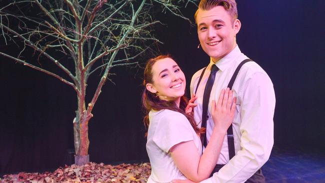 Students Amy Roff and Jack Doherty rehearse for Spring Awakening. Photo: AAP/Brenton Edwards