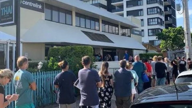 A long line outside Centrelink at Palm Beach. Picture: Greg Stolz.