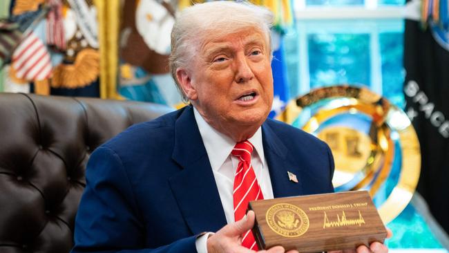 Donald Trump speaks before presenting Elon Musk with a ‘key to the White House’ last week. Picture: AFP