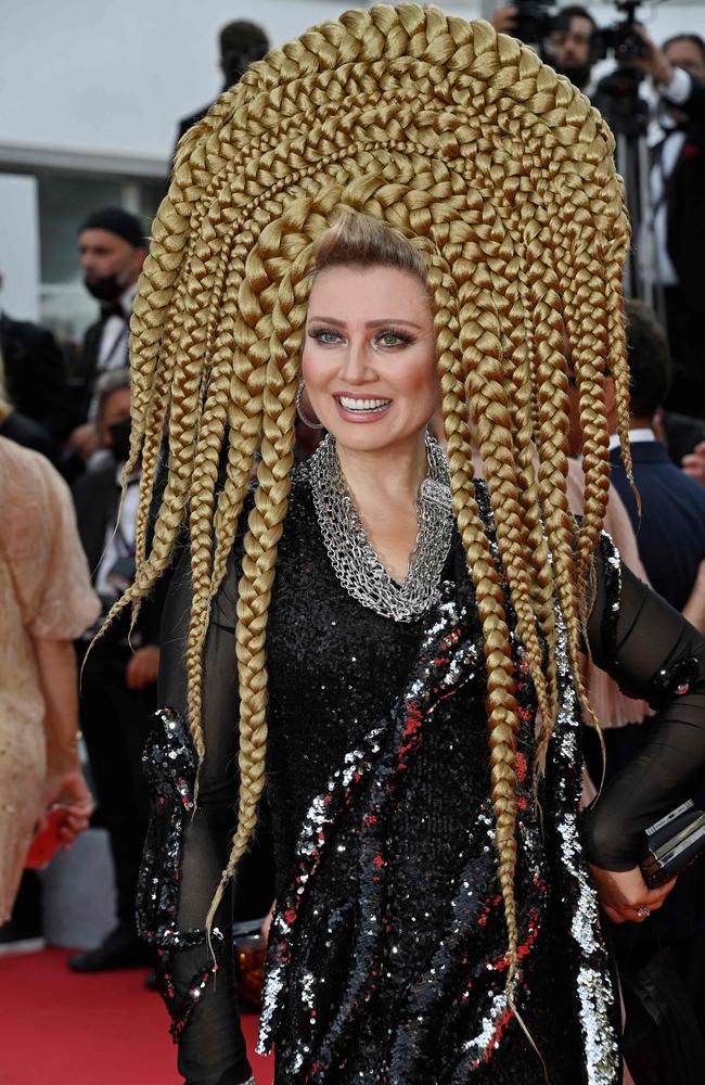 Russian TV presenter Elena Lenina sported this unusual look. Picture: John Macdougall/AFP