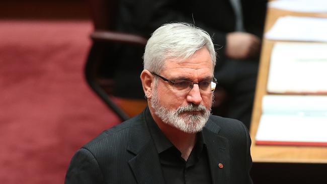 New Senator Andrew Bartlett after being sworn-in, in the Senate Chamber, Parliament House in Canberra. Picture Kym Smith