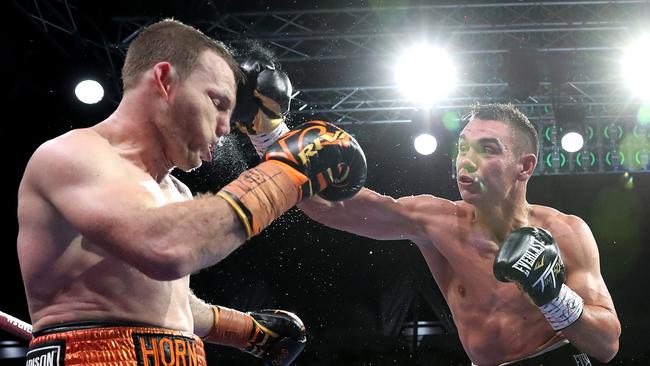 Tim Tszyu rattles Jeff Horn. Picture: Peter Wallis