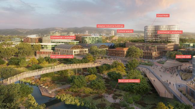 The proposal includes new foot bridges and a riverside walkway. Picture: Architectus