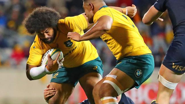 Polota-Nau in action for the Wallabies. He regularly sees a Sydney professor who is conducting a study into football concussions. Picture: Getty Images