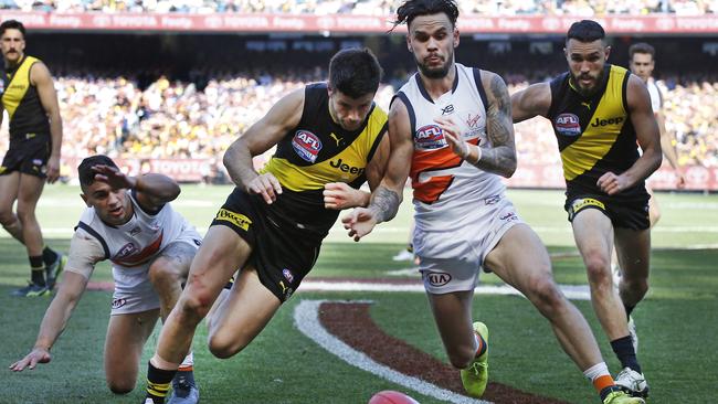 The Giants and the Tigers, in action on grand final day, will have a rematch in Wagga. Picture: David Caird