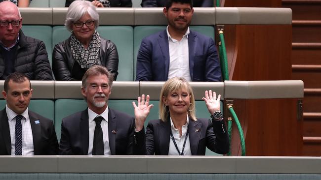 Olivia Newton-John waves to her fans. Picture: Kym Smith