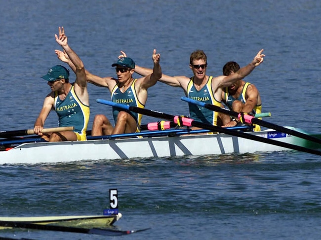 Simon Burgess with Anthony Edwards, Darren Balforth and Robert Richards competing at the 2000 Sydney Olympics.