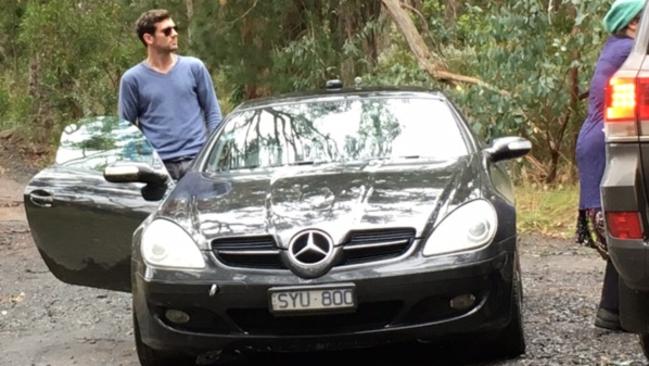 Police conduct tests on a Mercedes similar to Karen Ristevski's at Mt Macedon today. Picture: Supplied