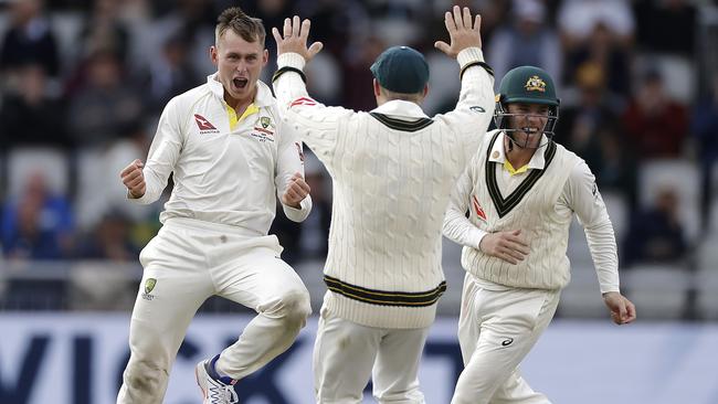 Marnus Labuschagne removes Jack Leach. Picture: Getty Images