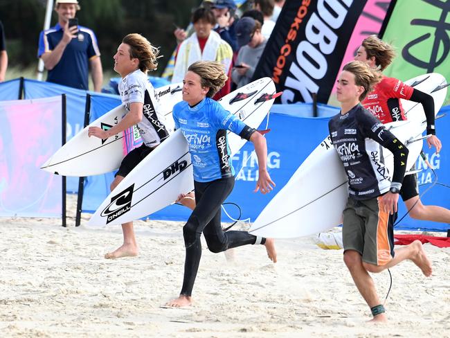 The finals of the boys individual events at the Australian Interschools Surfing Championships Friday May 24, 2024. Picture, John Gass