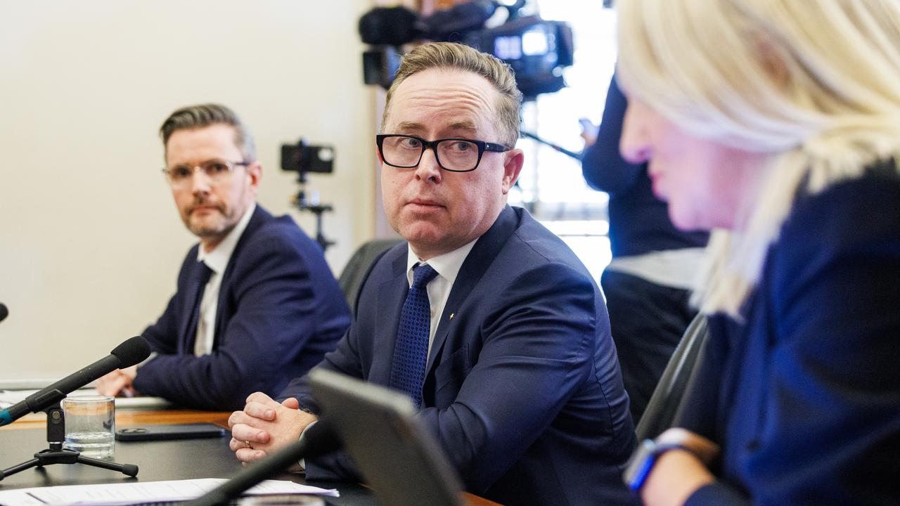 Outgoing Qantas CEO Alan Joyce was accused of “misleading the public” during a Senate hearing in Melbourne on Monday. Picture NCA NewsWire/Aaron Francis.