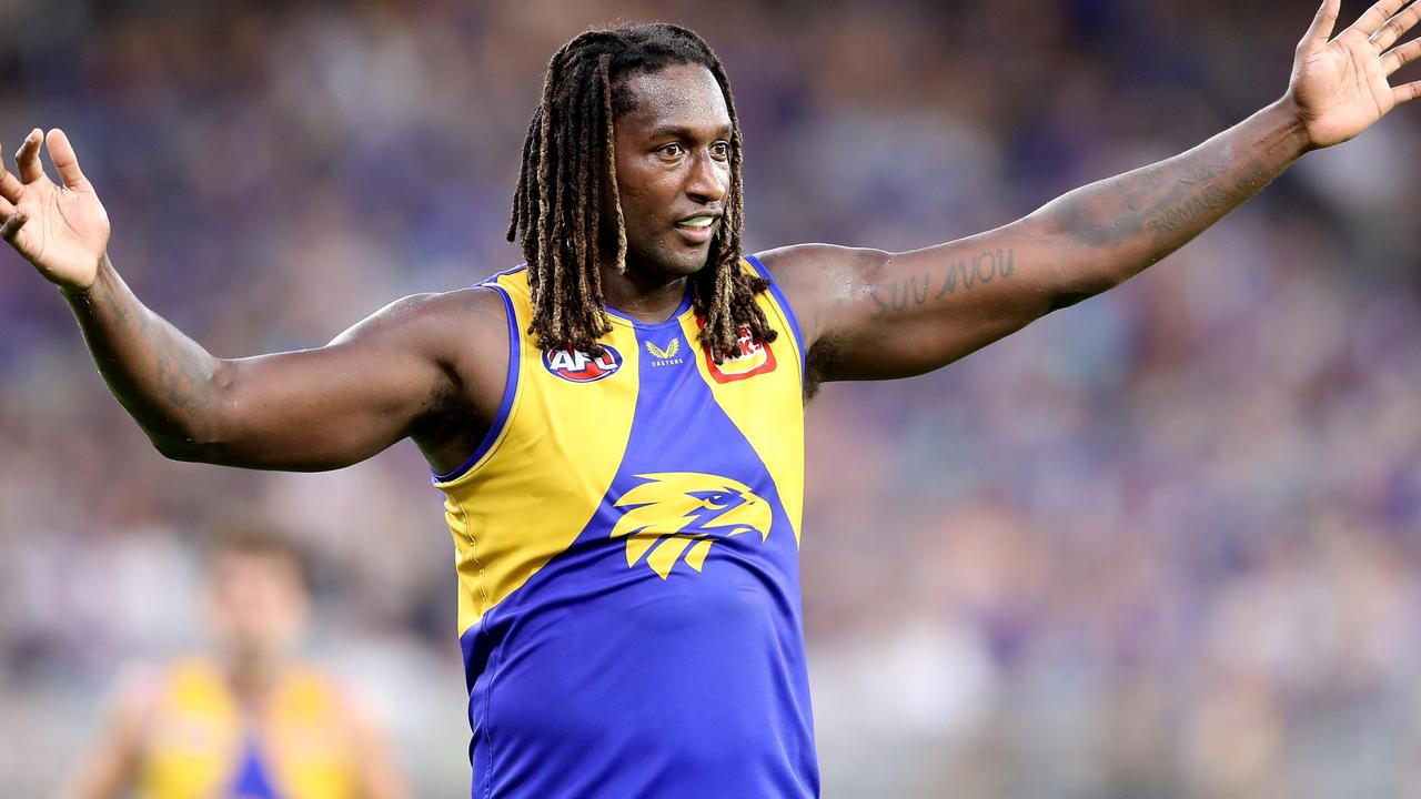 PERTH, AUSTRALIA - APRIL 03: Nic Naitanui of the Eagles in action during the 2022 AFL Round 03 match between the West Coast Eagles and the Fremantle Dockers at Optus Stadium on April 03, 2022 In Perth, Australia. (Photo by Will Russell/AFL Photos via Getty Images)