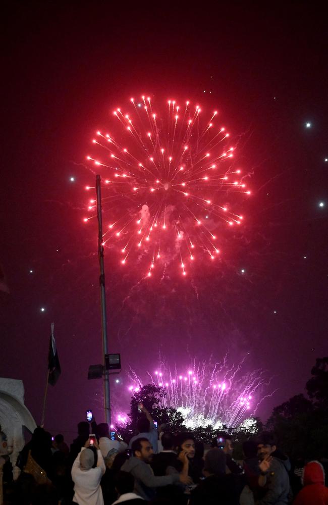 People watch fireworks during the New Year celebrations in Karachi. Picture: AFP