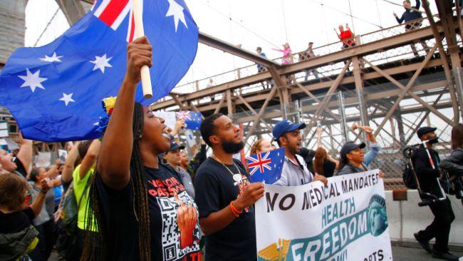 Hundreds took part in the march in the US in "support" of Australians. Picture: Getty