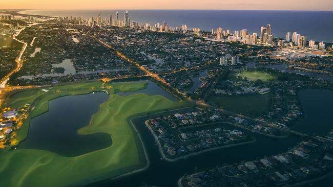 Aerial of the $850 million masterplanned community The Lakes being developed by the Sunland Group