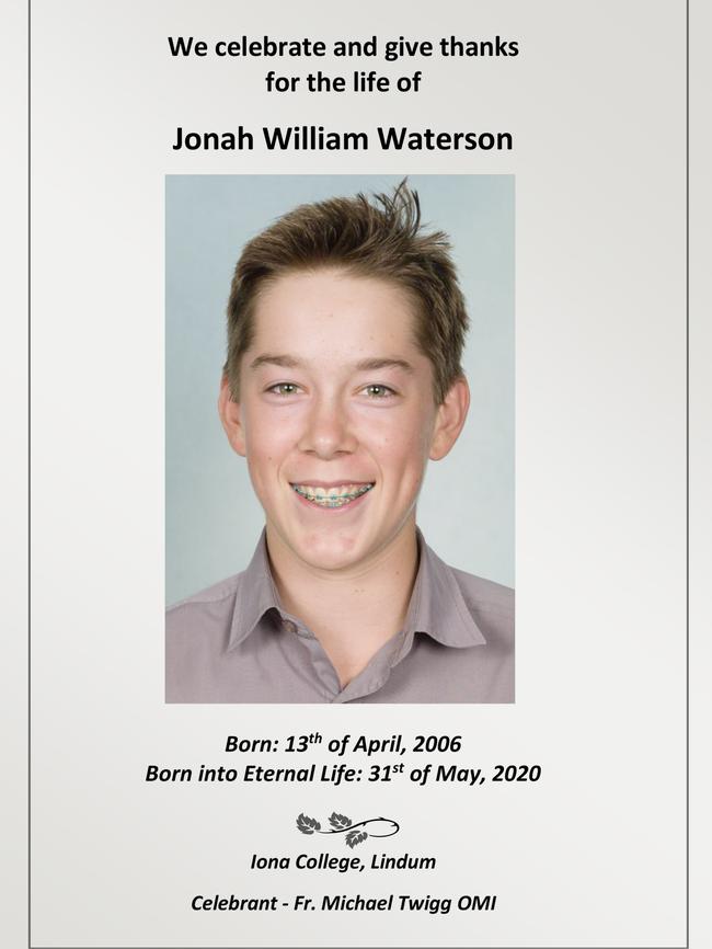 Jonah Waterson’s funeral booklet.