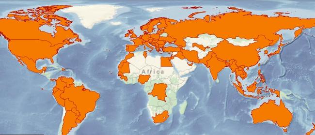 Map showing the countries with active devices as of May this year. Picture: US Justice Department