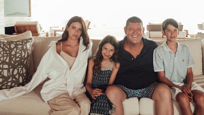 Australian billionaire businessman James Packer in 2022 with his children Indigo (13), Emmanuelle (9) and Jackson (12) at their luxurious mansion in Cabo San Lucas, Mexico. Picture: Ana Badillo/The Australian