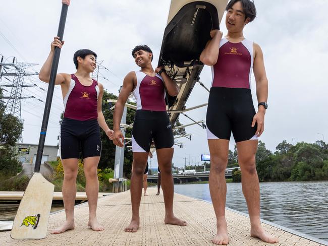 Melbourne High's rowing team has called for better equipment and the coach Marty O'Leary has started a gofundme page. Picture: Jason Edwards