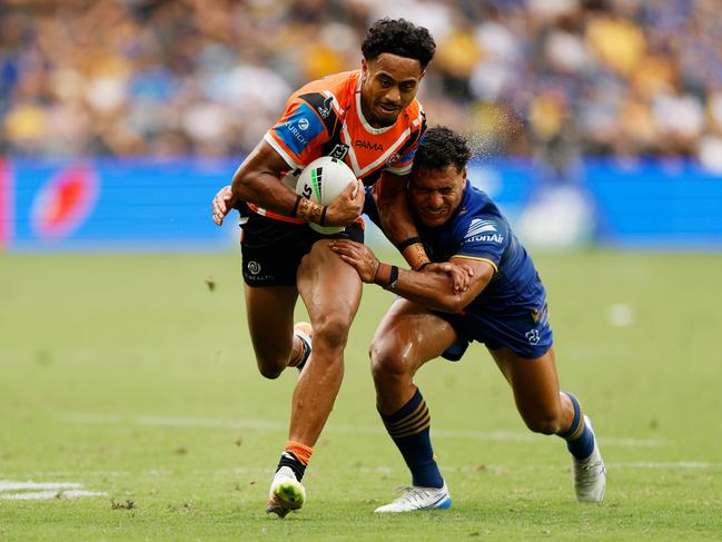 Jahream Bula was big for the Wests Tigers in their round two demolition of the Eels. Picture: Getty Images