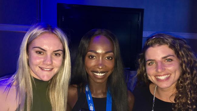 Oboya after winning her NewsLocal Junior Sports Star award and with Matilda Ellie Carpenter, left, and kayaker Jess Fox, right.