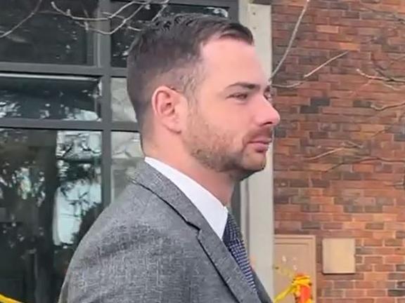 Moonee Valley councillor Jacob Bettio (dressed in a suit) leaves Broadmeadows Magistrates’ Court after pleading not guilty to drug related charges. He was supported in court by family and friends.. Picture: Himangi Singh