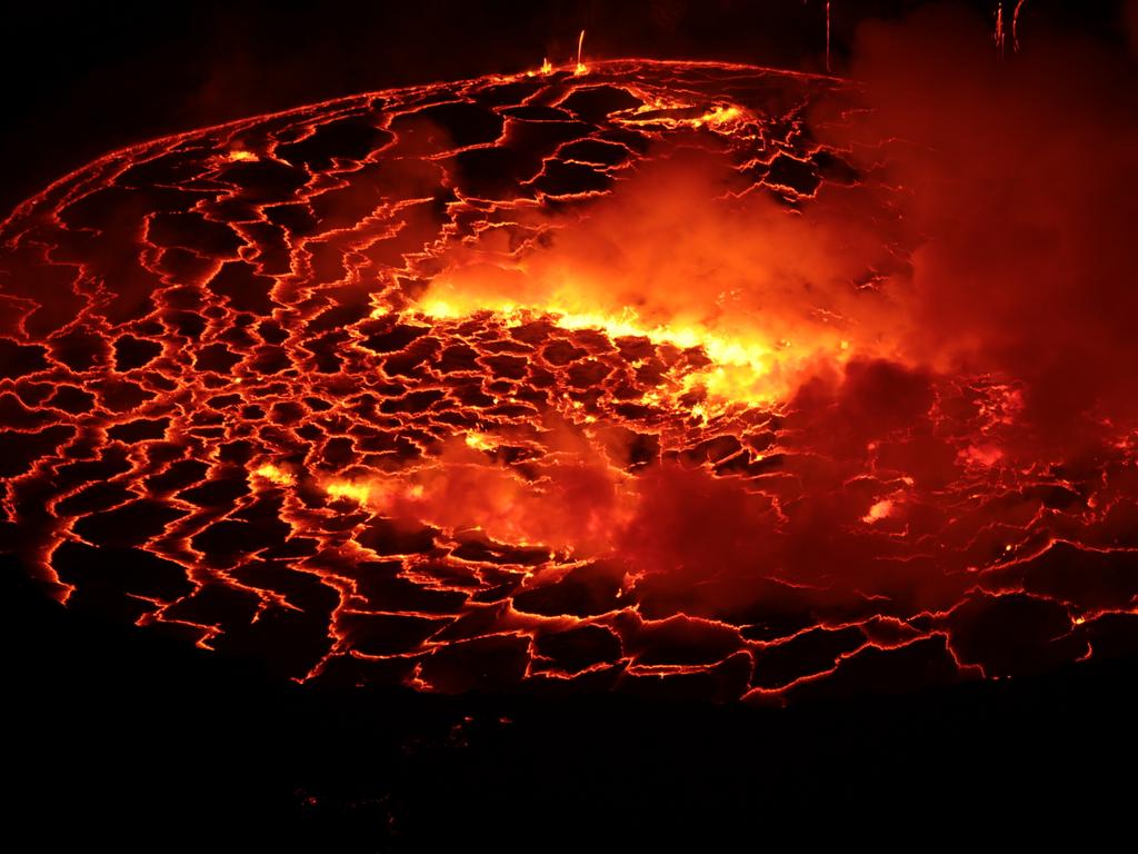 Lava rivers flowing down the Mount Nyiragongo volcano. Picture: National Geographic