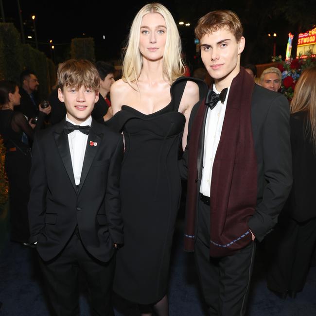 Fflyn Edwards (young Prince Harry), Elizabeth Debicki (Princess Diana) and Rufus Kampa (young Prince William) at the LA premiere of <i>The Crown </i>season 6. Picture: Phillip Faraone/Getty Images for Netflix